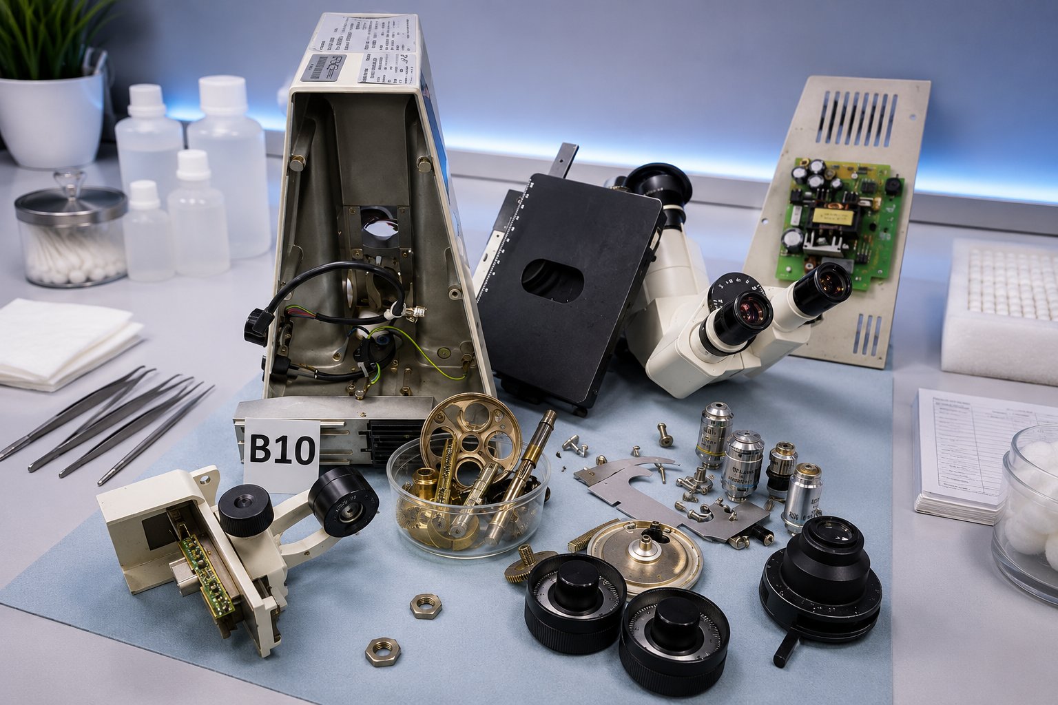 Microscopio ZEISS desarmado en servicio t&eacute;cnico