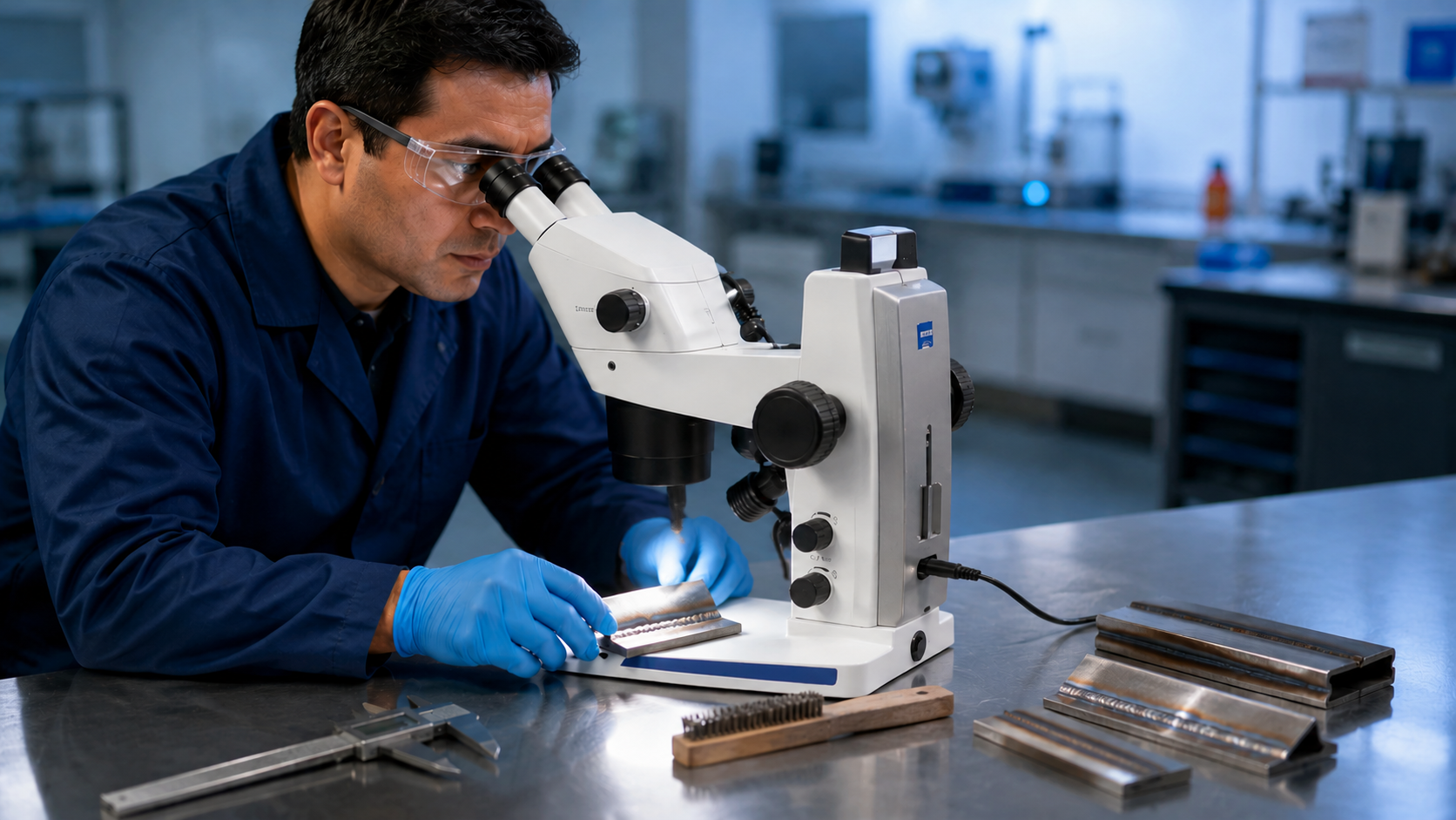 Inspecci&oacute;n visual de cord&oacute;n de soldadura con estereomicroscopio ZEISS